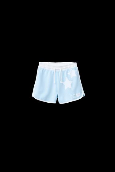 BERMUDA-SHORTS AUS FLEECE MIT VARSITY-PRINT - Hellblau von Zara - Bild 0