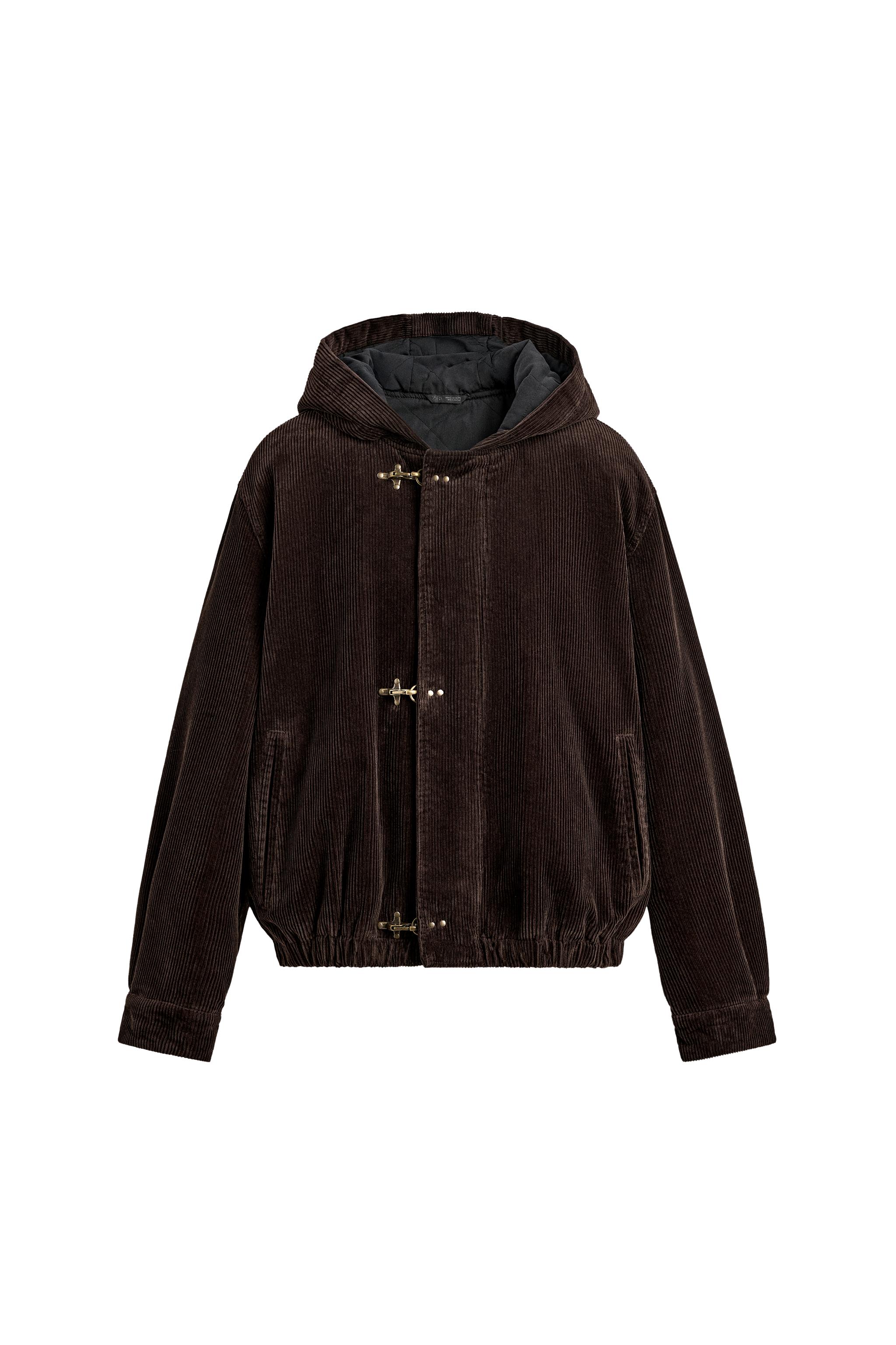 コーデュロイ フード付き トグルボタン ジャケット - ブラウン | ZARA