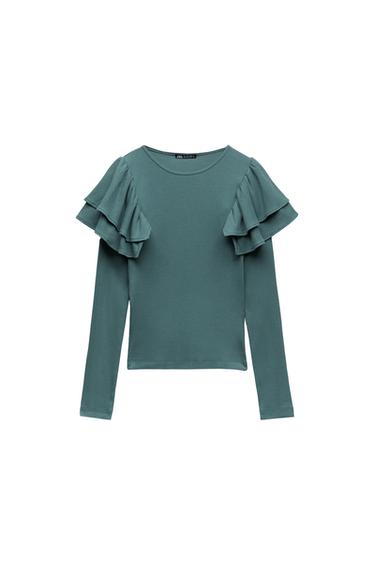 RIBBED T-SHIRT WITH RUFFLES