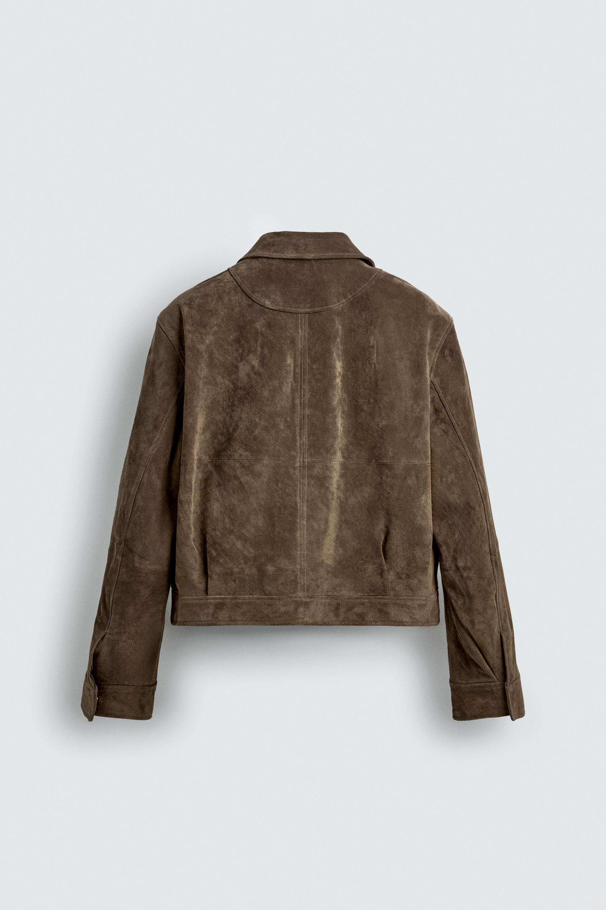 BLOUSON COUPE CARRÉE EN CUIR DE DAIM