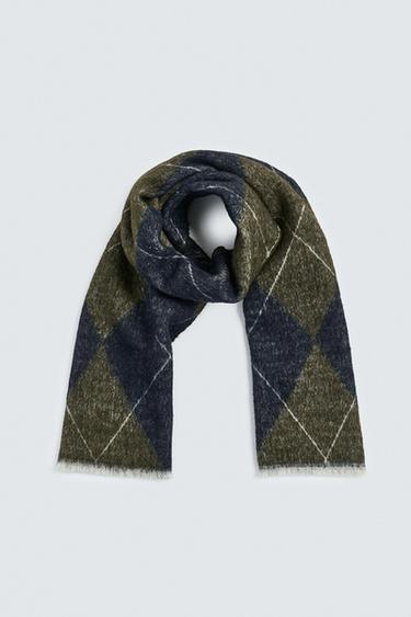Zara DIAMOND JACQUARD SCARF - Blue / Green