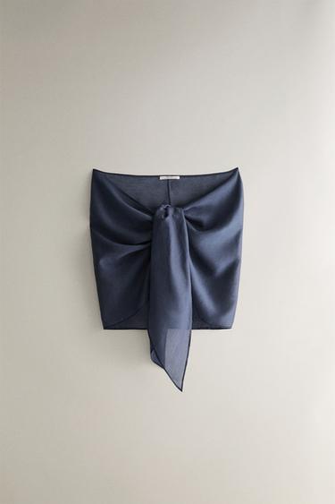 PARÉO DE PLAGE COURT EN LIN - Bleu moyen de Zara - Image 0