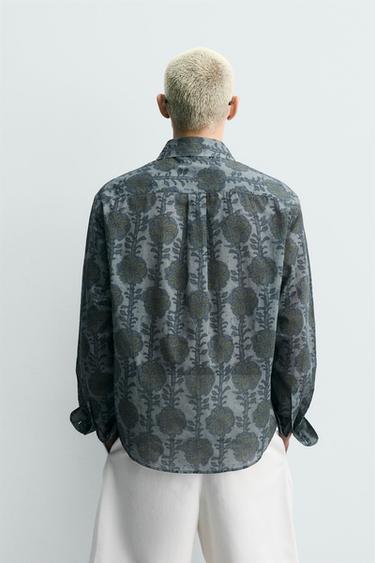 RELAXED FIT FLORAL PRINT SHIRT - Greens by Zara - Image 2