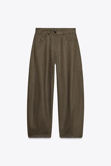 ZW COLLECTION HERRINGBONE WIDE-LEG TROUSERS - Dark brown by Zara