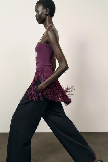 TOP BANDEAU STRETCH FRANGES - Pourpre de Zara - Image 3