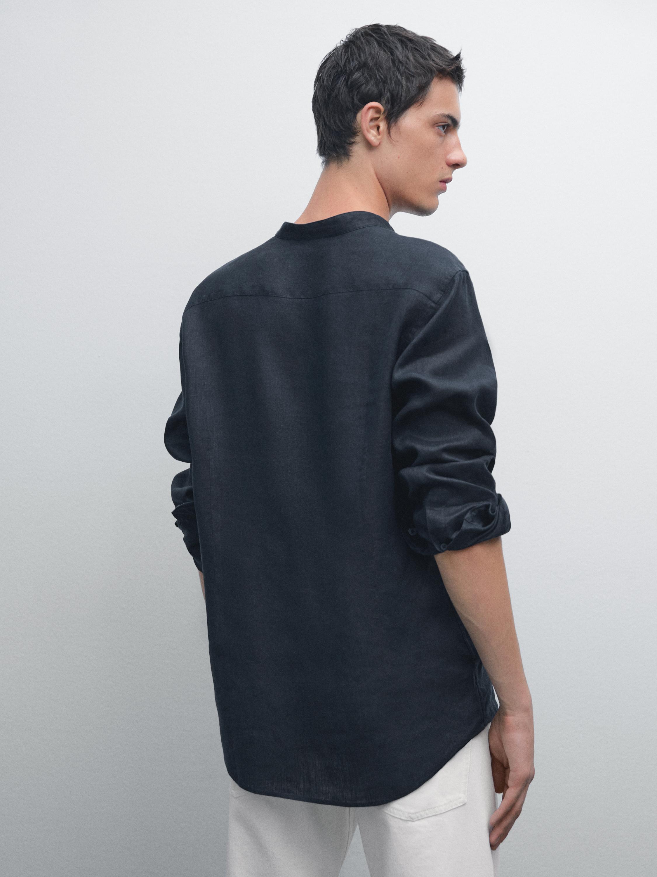 Chemise col mao 100 % lin