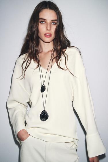 CHEMISE COL POLO ZW COLLECTION - Blanc cassé de Zara - Image 5