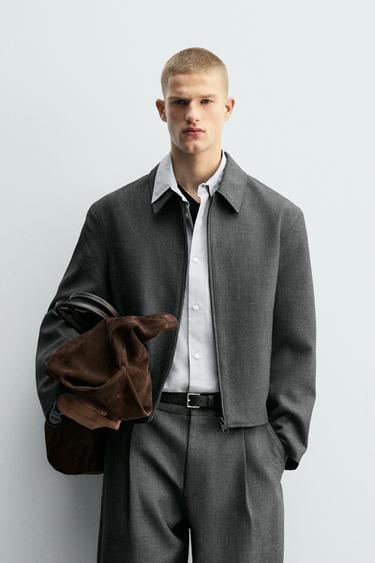 STRUCTURED CROPPED FIT JACKET - Grey marl by Zara