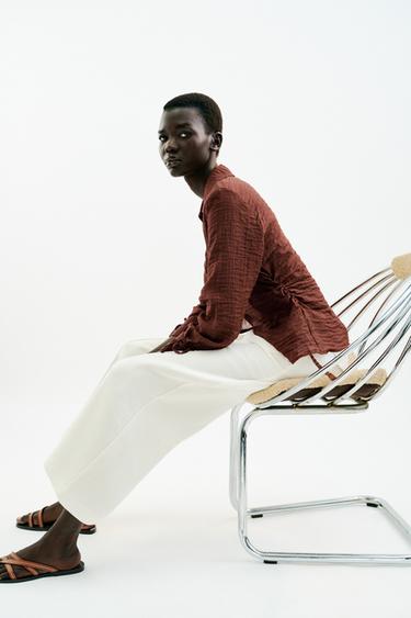 Zara BRAIDED BELT CULOTTES - Oyster-white