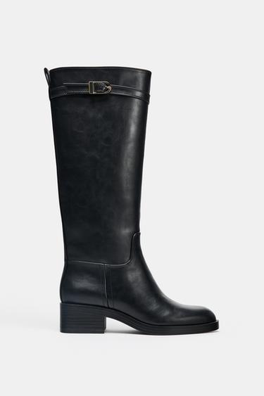 Zara BUCKLED JODHPUR BOOTS - Black