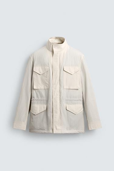 ポケット付きテクニカルパフジャケットライトベージュZaraのポケット付きテクニカルパフジャケット - ライトベージュ 
