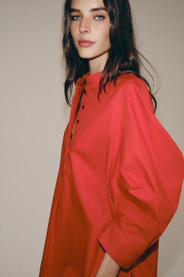 Zara ZW COLLECTION PUFF SLEEVE SHIRT - Red