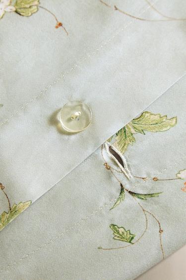 Zara NAVLAKA ZA JORGAN OD SATENA SA DEZENOM GRANA I CVETOVA (GUSTINA TKANJA 300 NITI) – plava / zelena