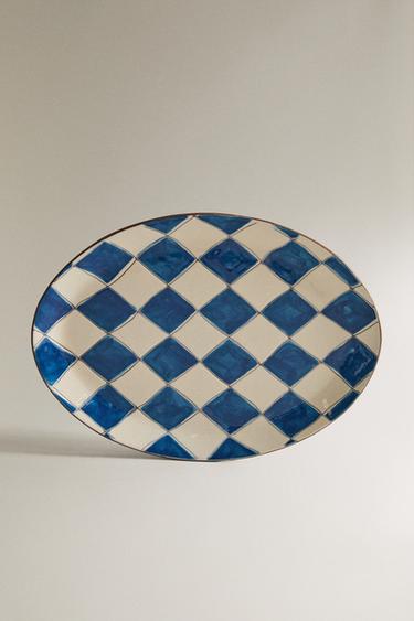 BLUE DIAMOND CERAMIC BATHROOM TRAY - Blue/White by Zara - Image 0