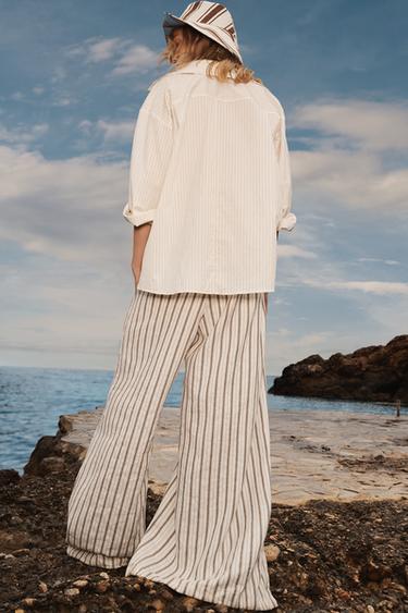 LIMITED EDITION STRIPED LINEN BLEND TROUSERS - Ecru by Zara