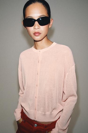 FINE KNIT CARDIGAN - Pastel pink by Zara