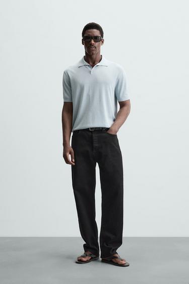 POLO DE MALHA EM ALGODÃO – SEDA - Azul-celeste da Zara - Imagem 0