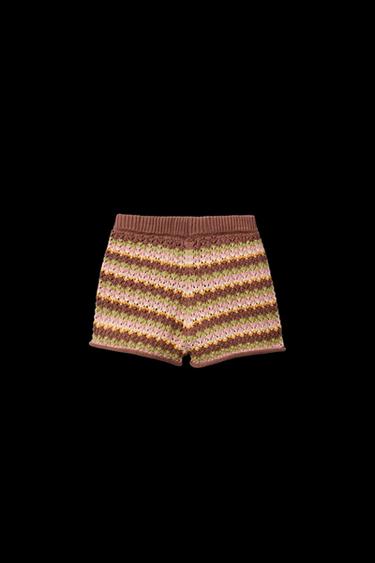 MULTICOLOURED STRIPE KNIT BERMUDA SHORTS - Chocolate by Zara