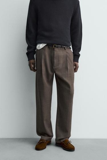 WOOL BLEND PLEATED TROUSERS - Taupe grey by Zara