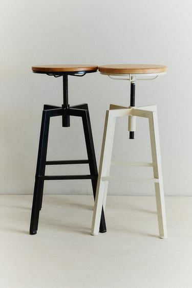 WOOD AND METAL SWIVEL BAR STOOL - Black by Zara