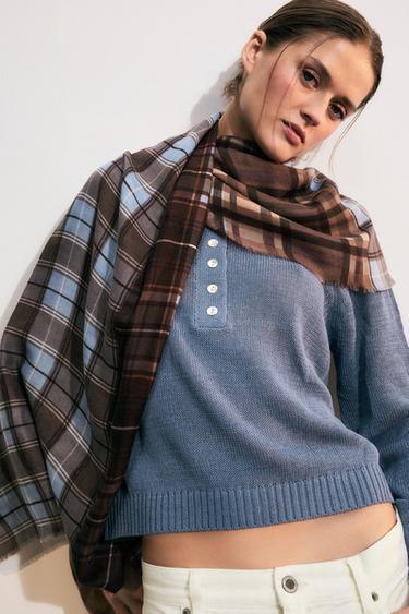 Zara PLAID PRINT SCARF - Blues
