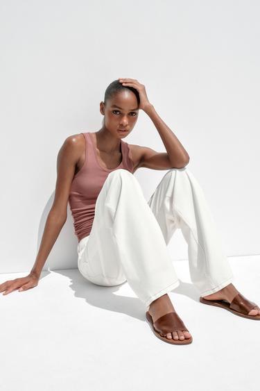 SANDALES EN CUIR SOFT - Marron foncé de Zara