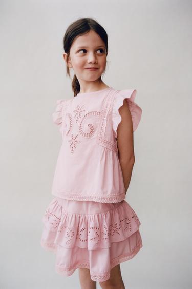 Zara LACE EMBROIDERED SHIRT - Pastel pink