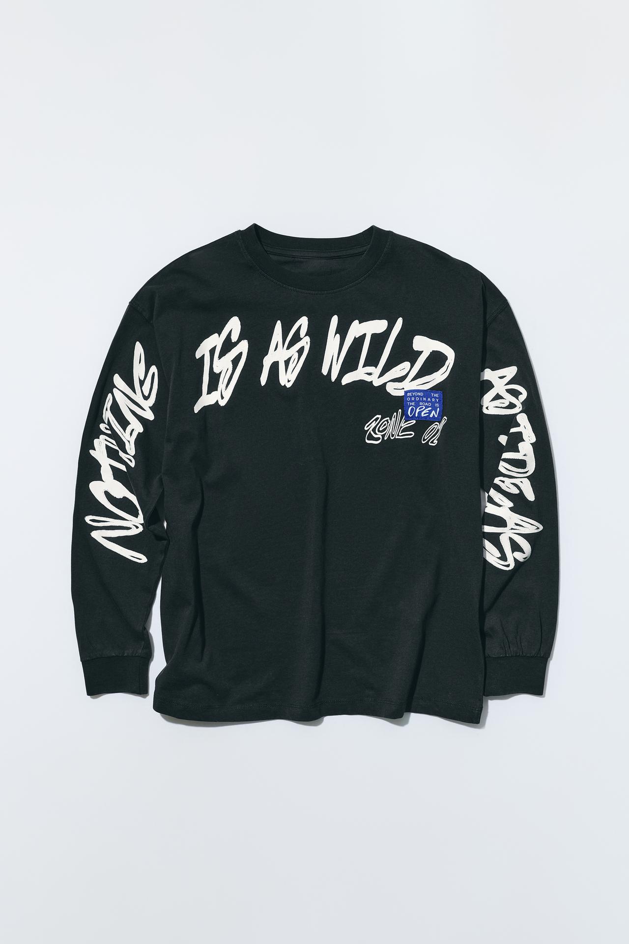 GRAFFITI TEXT PRINT T-SHIRT — Black