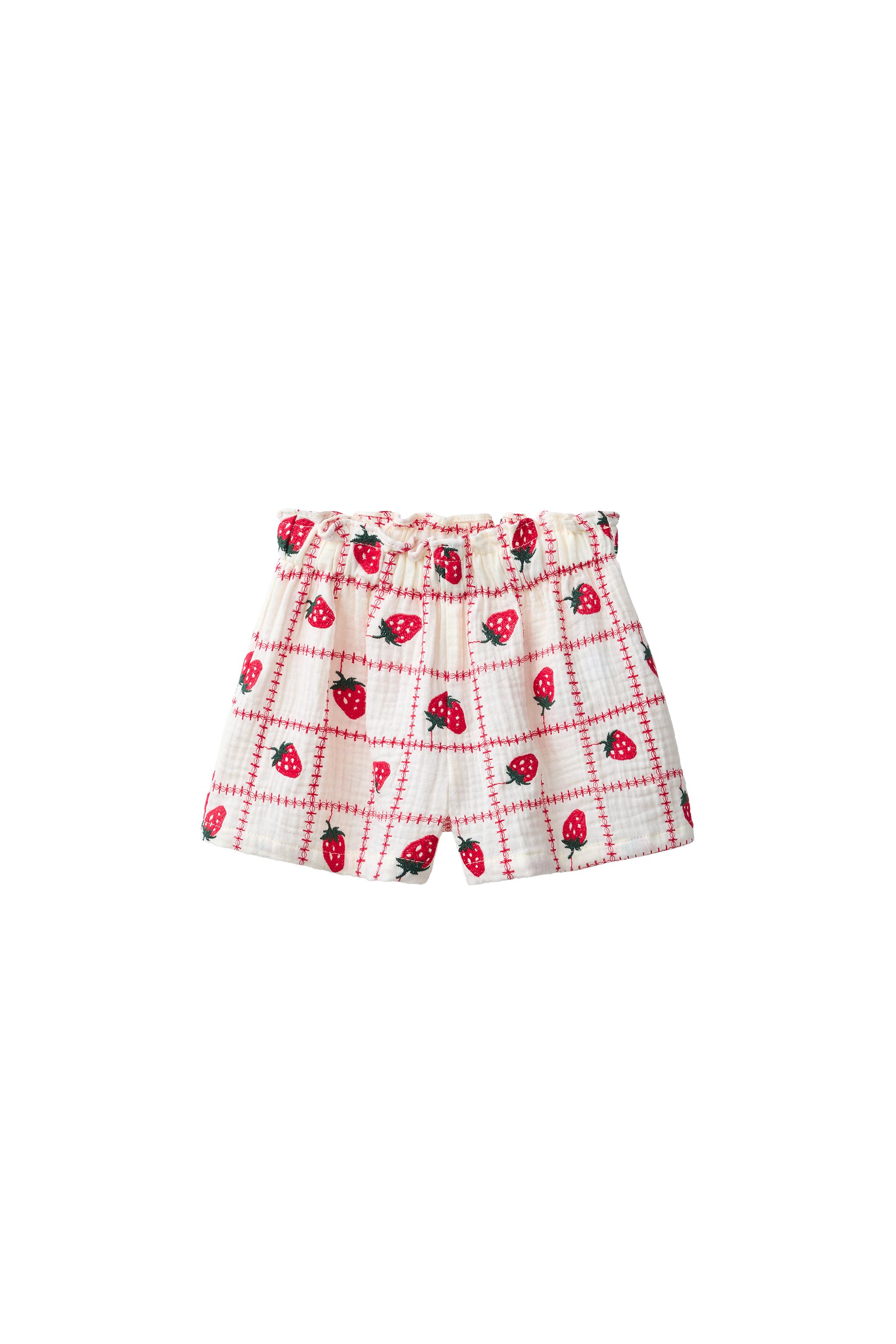 Casa Lawa x Zara Kids いちご刺繍テクスチャーバミューダパンツ
