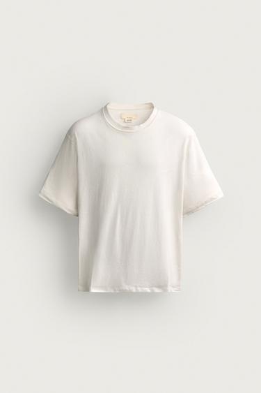 Zara COTTON-LINEN RELAXED-FIT T-SHIRT - White
