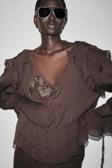BLUSA SEMITRANSPARENTE ZW COLLECTION - Marrón de Zara