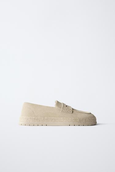 Zara SPLIT LEATHER SPORT LOAFERS - Sandy Brown