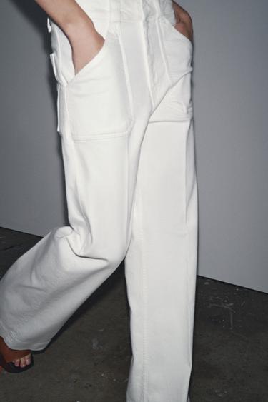 Zara ZW COLLECTION HIGH RISE FULL LENGTH JEANS - Oyster-white
