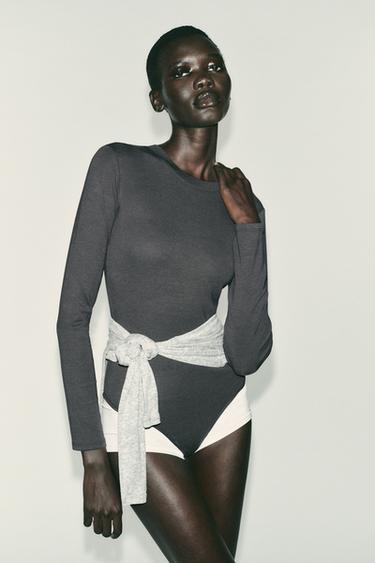 BODY ALGODÓN MODAL - Plomo de Zara