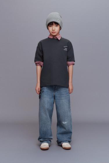 Zara 標誌印花T恤 - 灰色 / 藍色