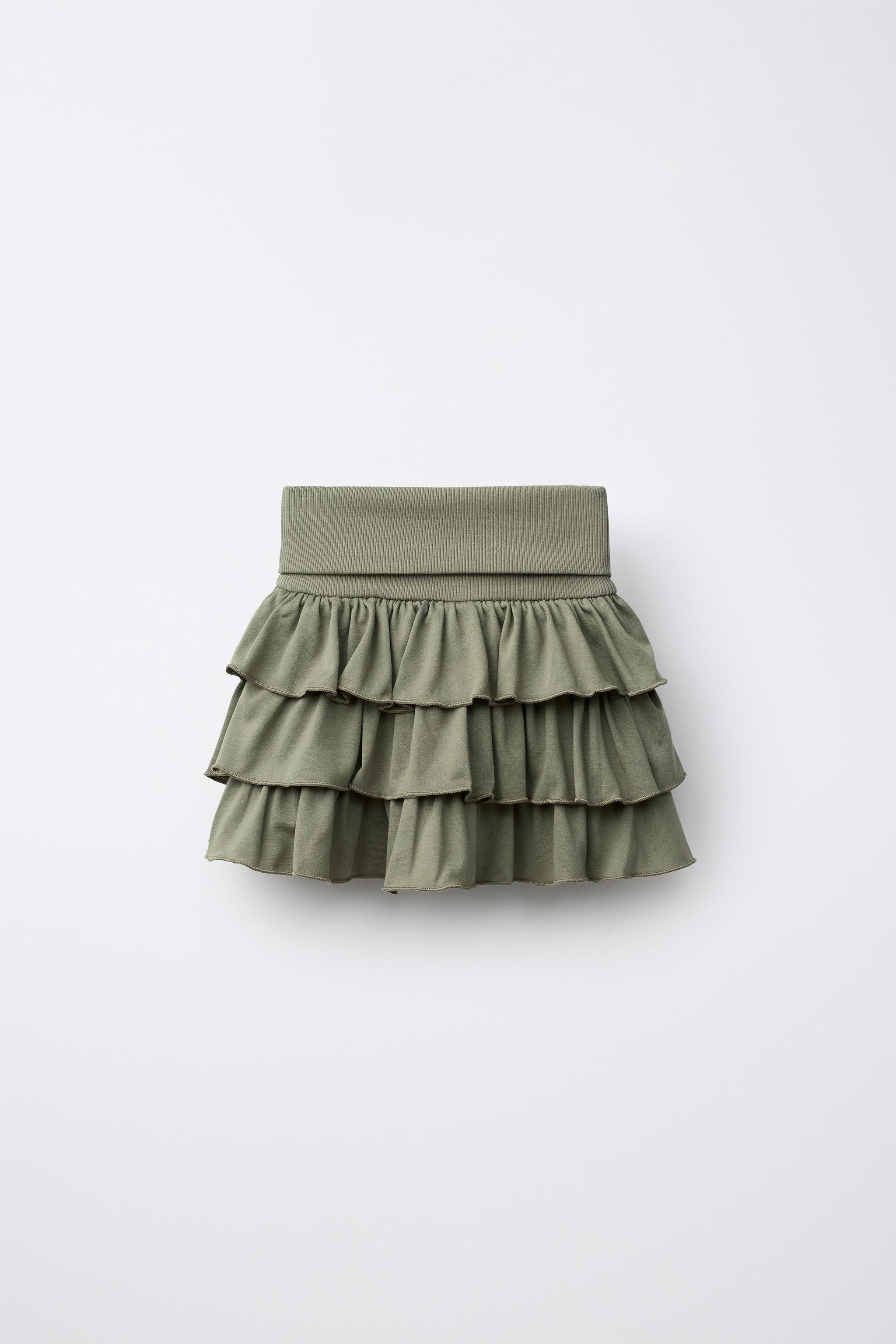 FOLDED WAIST RUFFLED SKIRT — Khaki (alternate view)