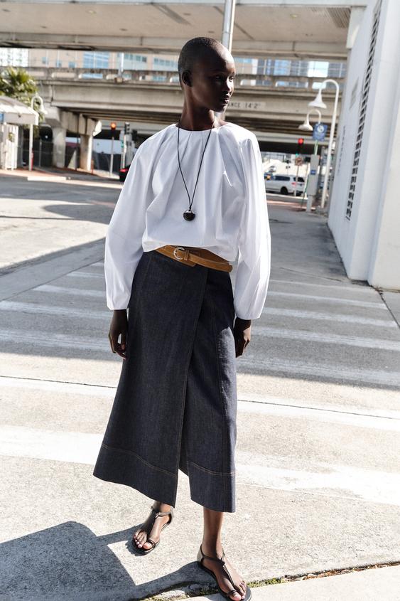 Z1975 BELTED DENIM MIDI SKIRT