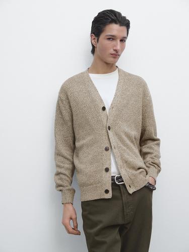 Zara Cotton knit cardigan with buttons - Beige marl