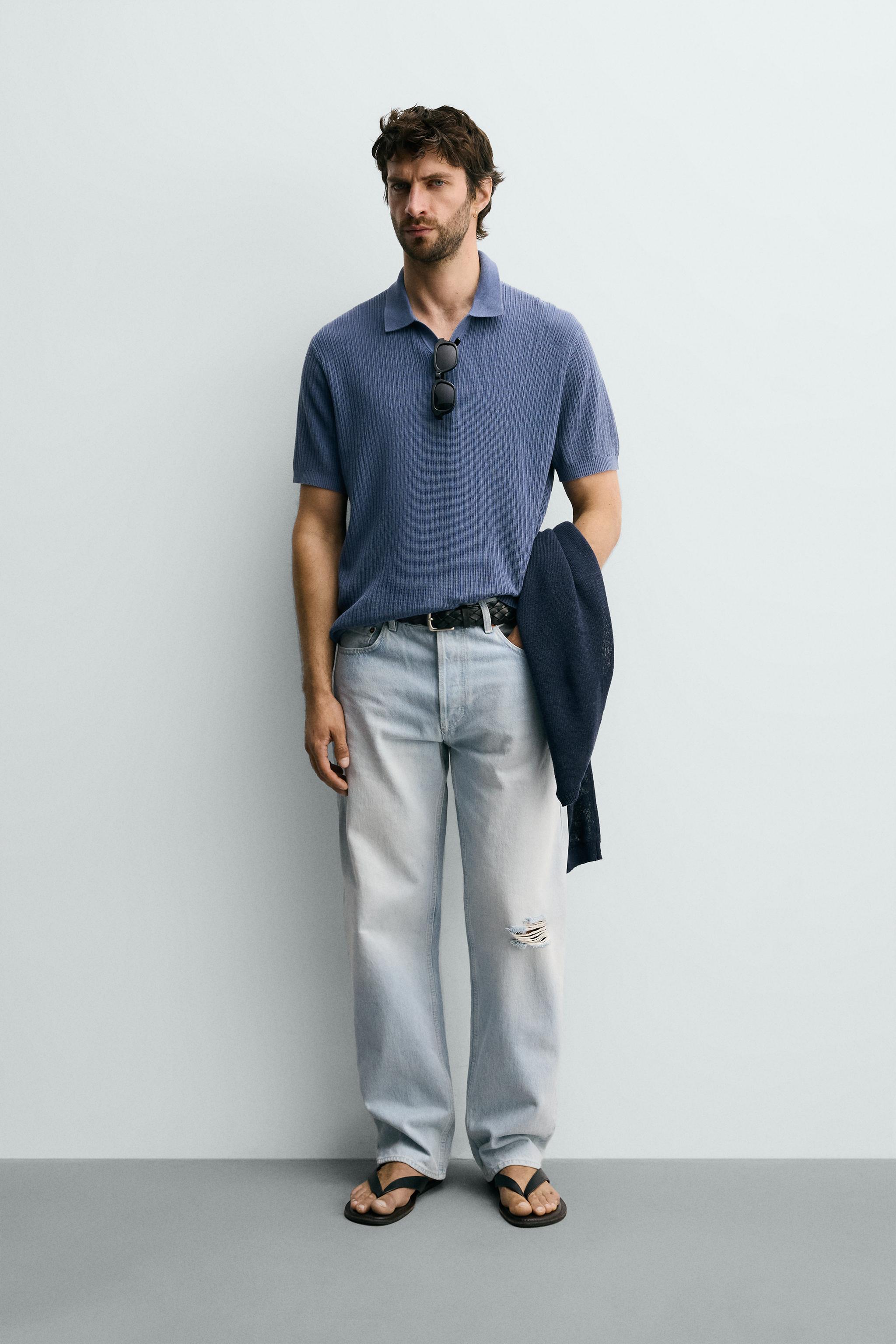 TEXTURED REGULAR FIT KNIT POLO SHIRT - Faded sky blue | ZARA Singapore