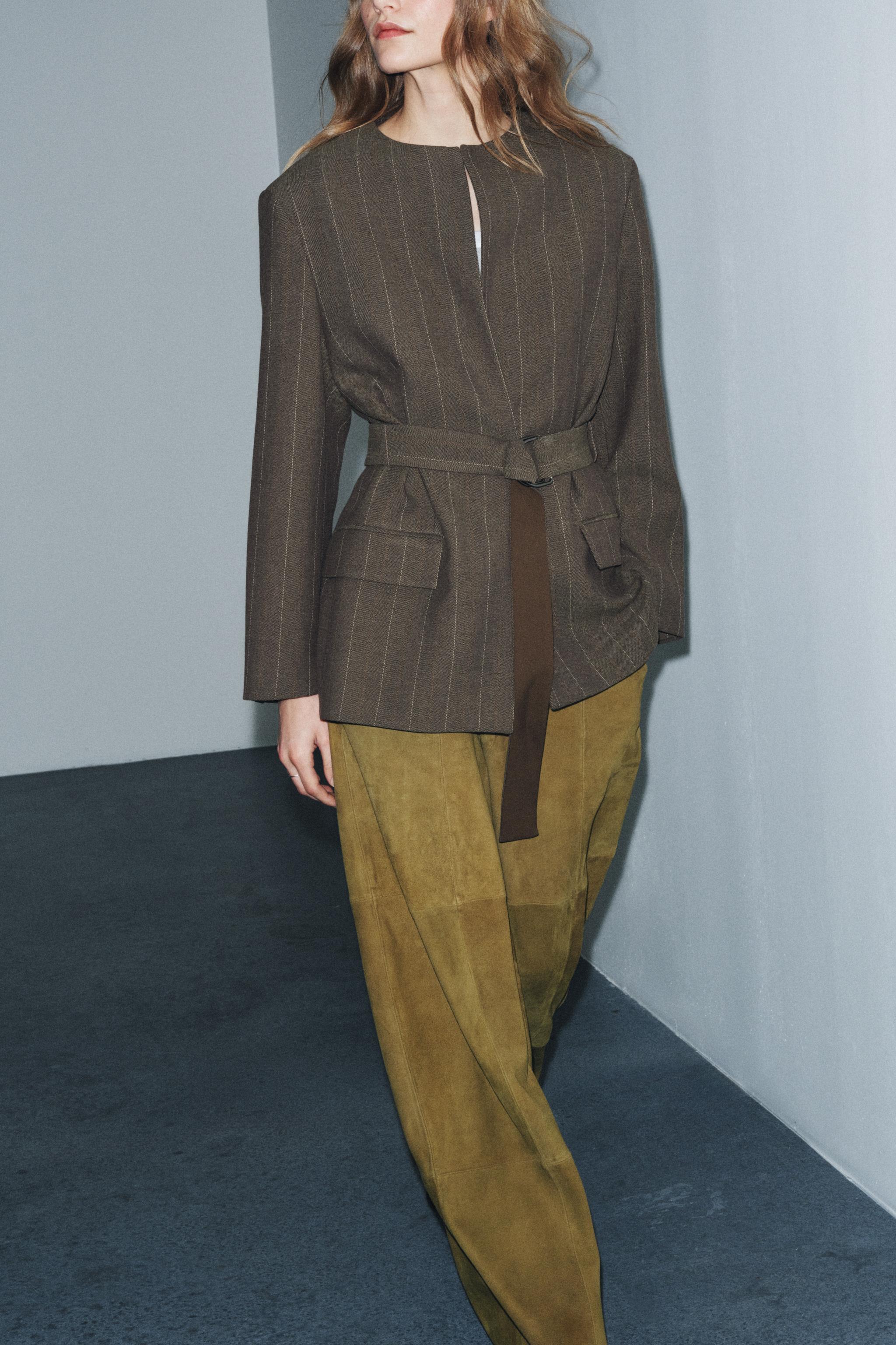 STRIPED BELTED BLAZER ZW COLLECTION