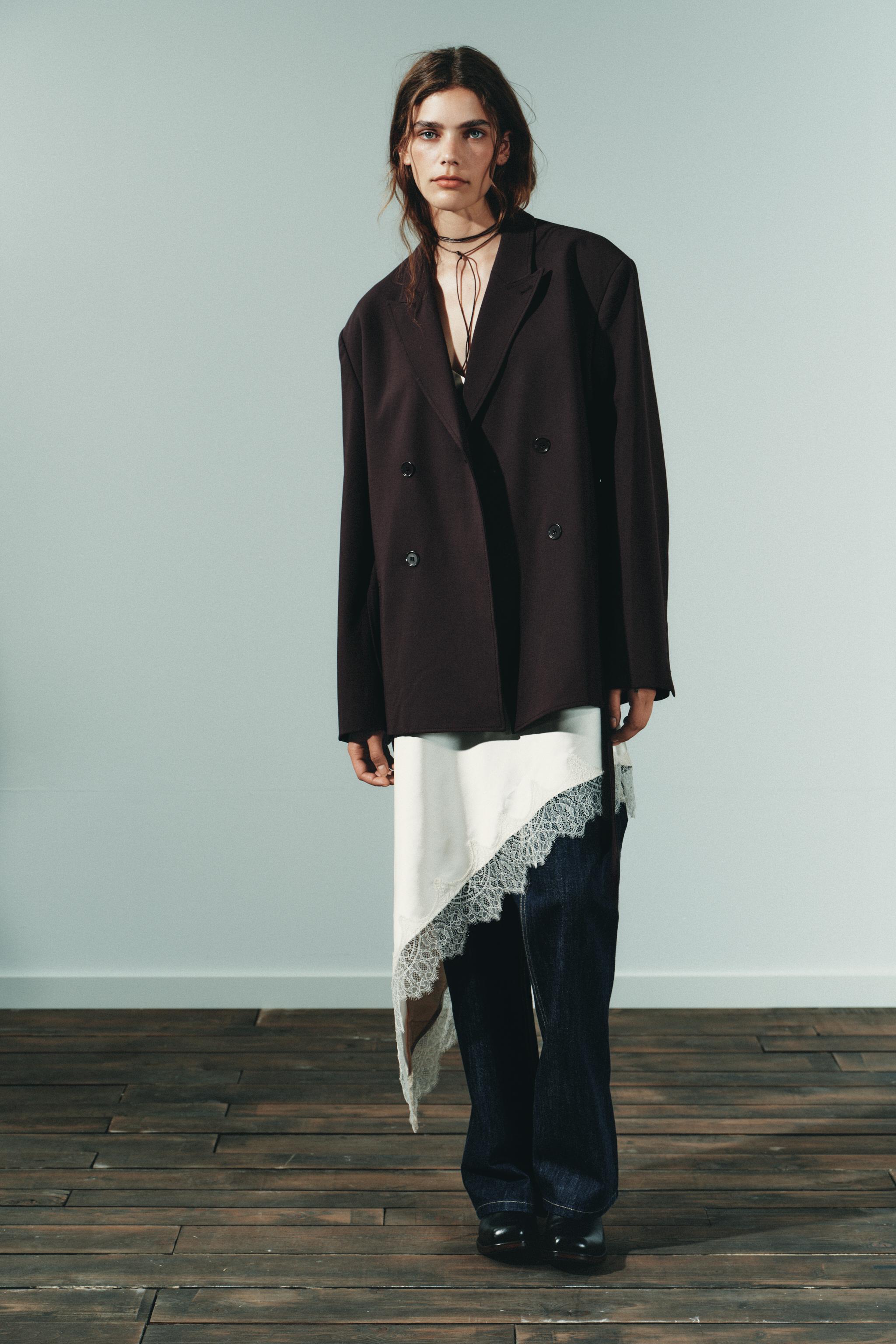 新品未使用 ZARA ダブルブレストブレザー ストレートレッグパンツ セット ミッドライズストレートパンツ - ネイビーブルー | ZARA Japan