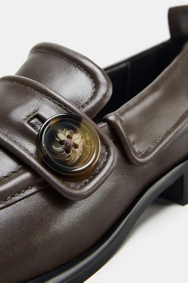 LEATHER LOAFERS WITH BUTTON DETAIL - Grey by Zara - Image 8