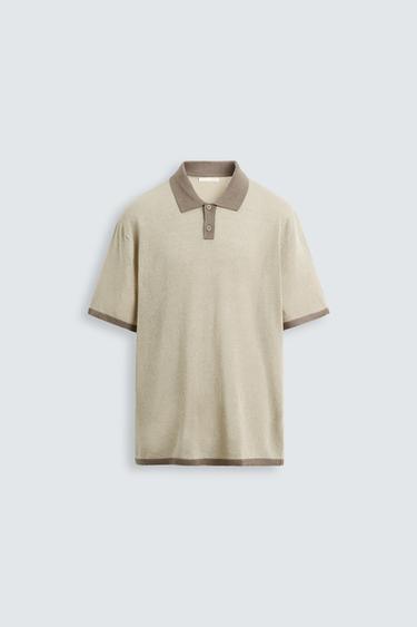 POLO DE TRICÔ COM CONTRASTE - Bege da Zara