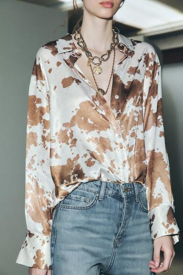 Zara ANIMAL PRINT SHIRT - Brown / Ecru