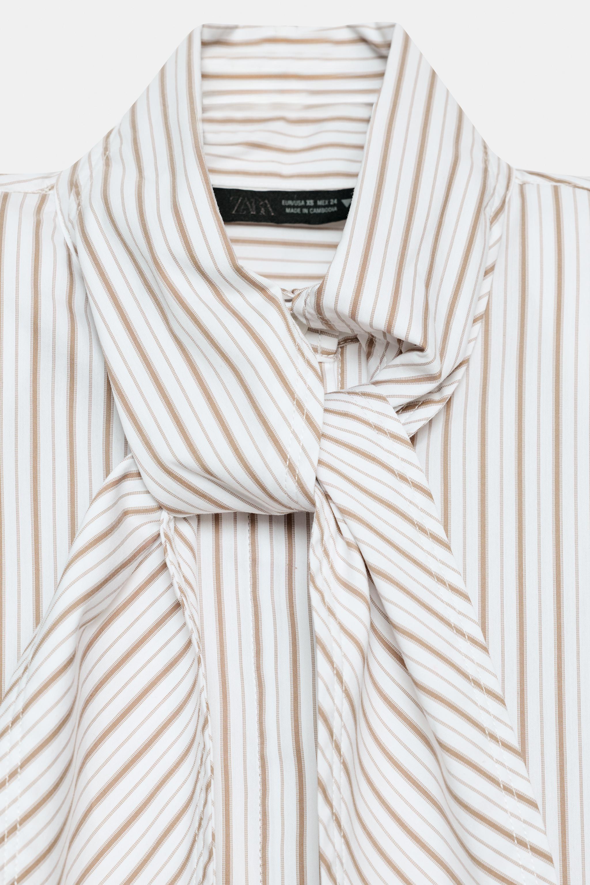 Женские рубашки Zara STRIPED TIE-NECK SHIRT WITH SHOULDER PADS — фото 8