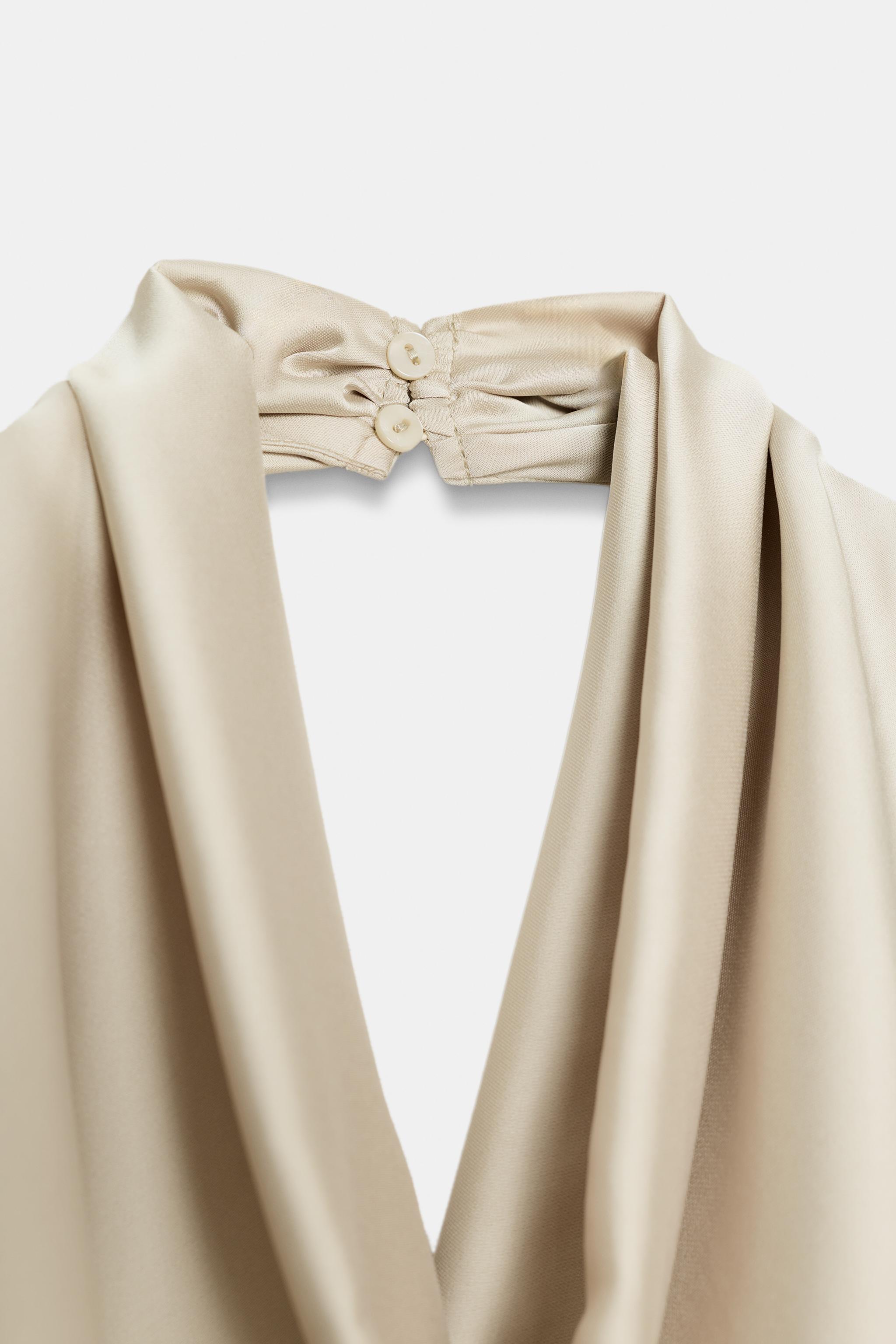 ASYMMETRIC SATIN EFFECT HALTER TOP