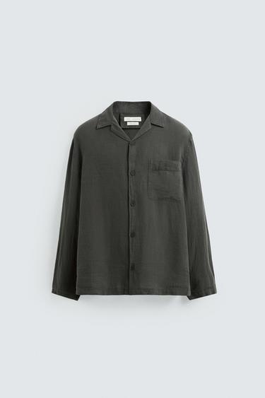 CHEMISE 100 % LIN - Gris / Marron clair de Zara
