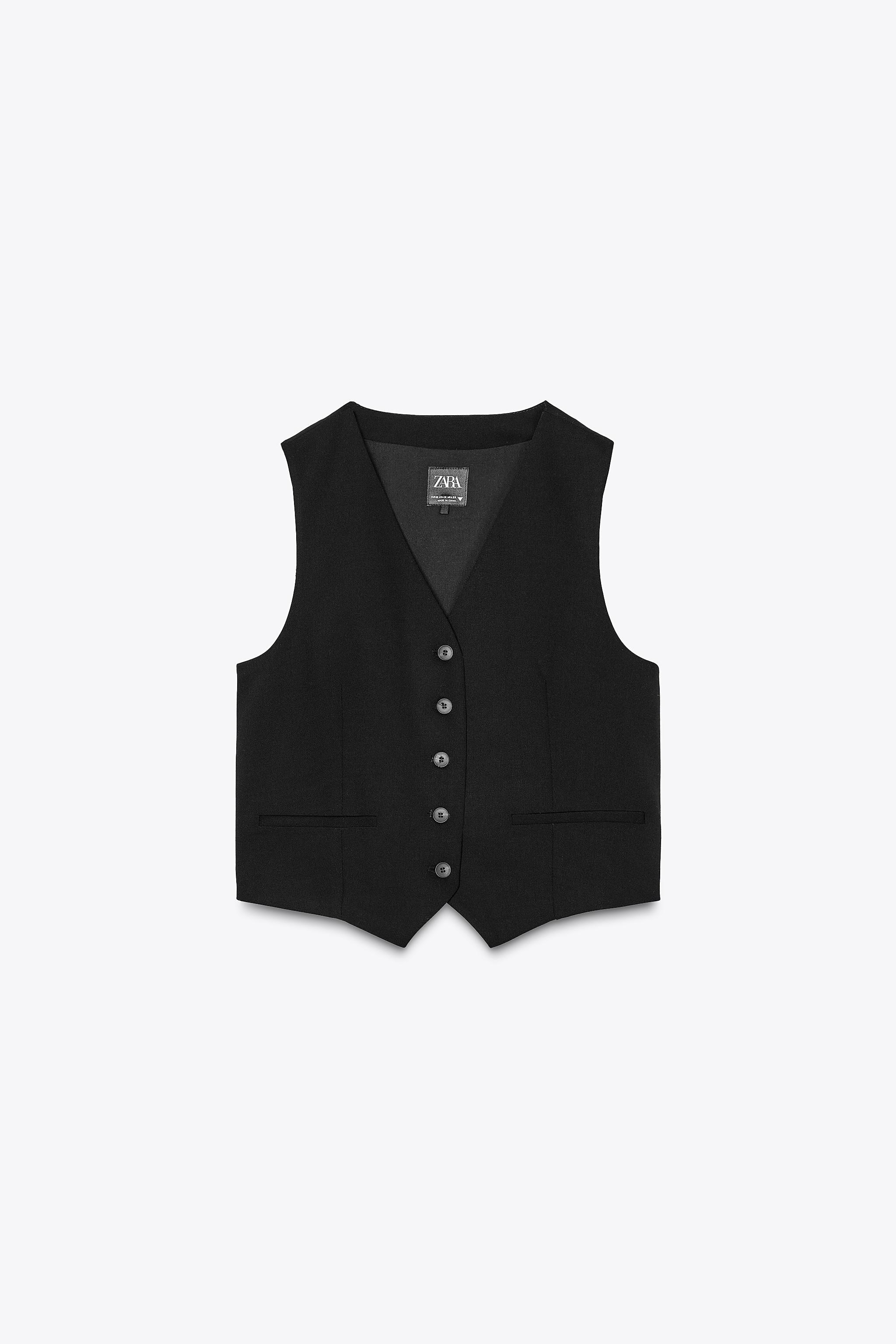 ZARA BLACK WAISTCOAT WITH VENT LAPEL COLLAR OPEN SIDE