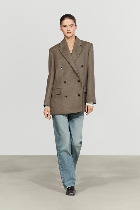 Zara Medium wool blend double-breasted coat - Beige - Image 0