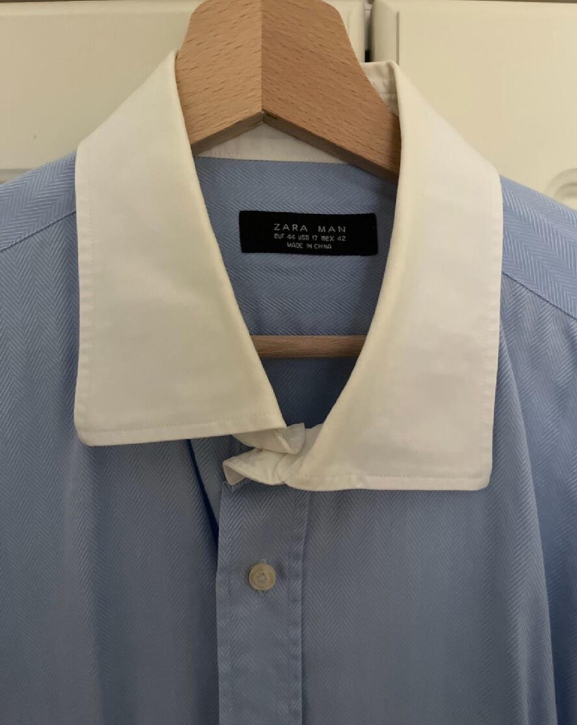 ZARA MAN FLIP CUFF DRESS SHIRT LIGHT BLUE W/ WHITE CONTRAST - Image 3